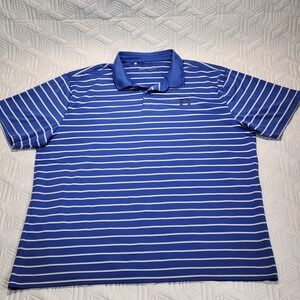 Under Armour Golf Polo Shirt Mens 2XLT Blue White Striped Short Sleeve Heat Gear